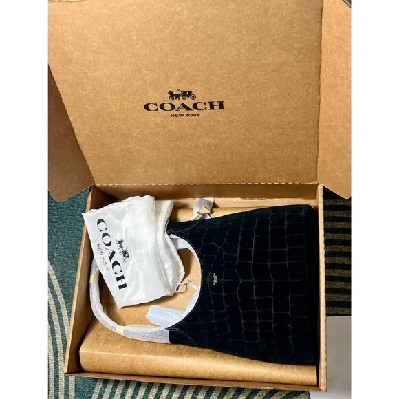 BEAUTIUL COACH Black Croc-Embossed Suede and leather Brooklyn 28 MSRP 395.00 - Picture 8 of 9